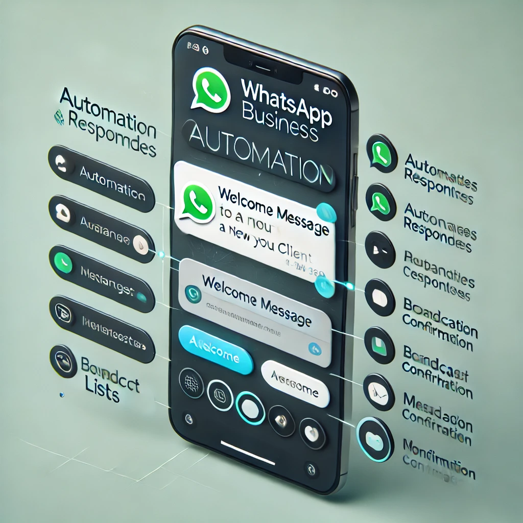 Imagem ilustrativa mostrando a automação no WhatsApp Business, com uma mensagem de boas-vindas sendo enviada automaticamente para um novo cliente.