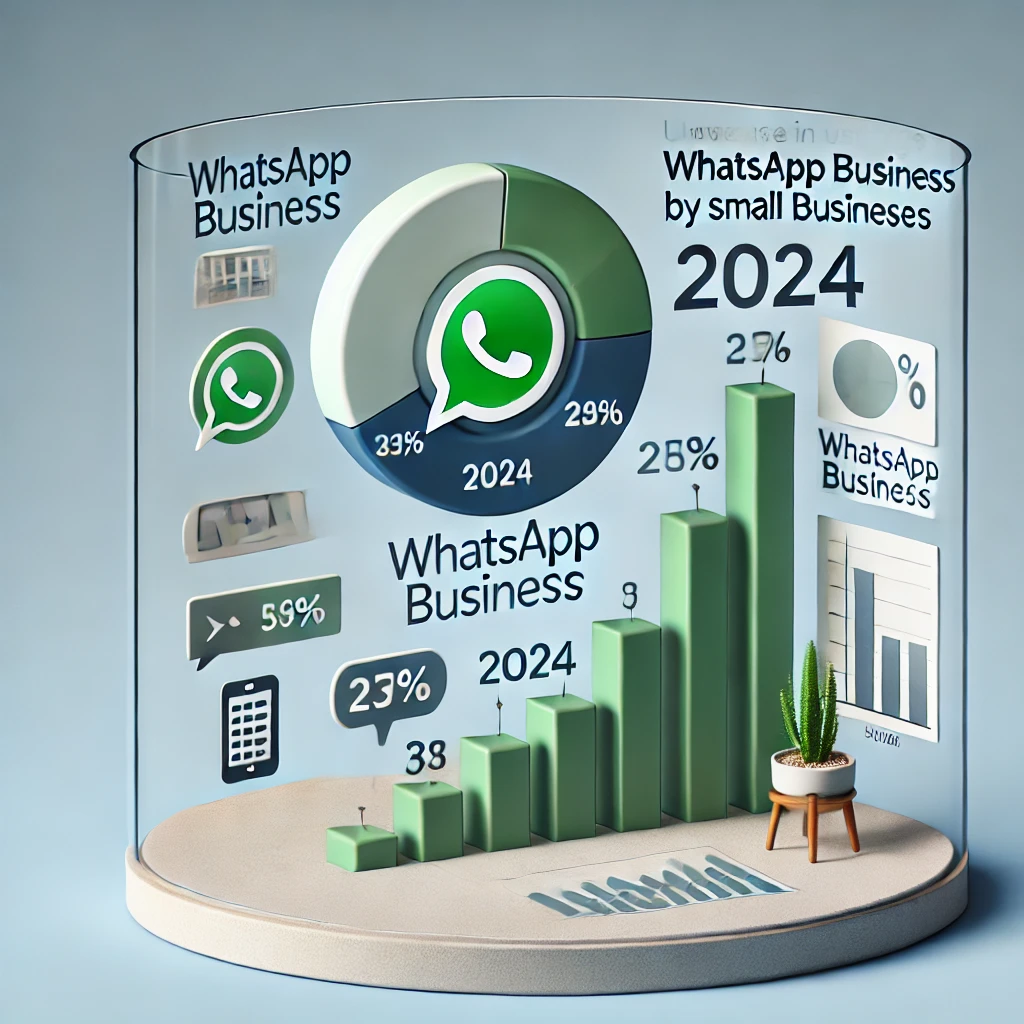 Gráfico mostrando o aumento do uso do WhatsApp Business por pequenos negócios em 2024, destacando a relevância da ferramenta para comunicação empresarial.