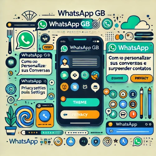 Imagem destacada para artigo sobre personalização no WhatsApp GB, com temas, fontes, cores e privacidade em layout moderno.