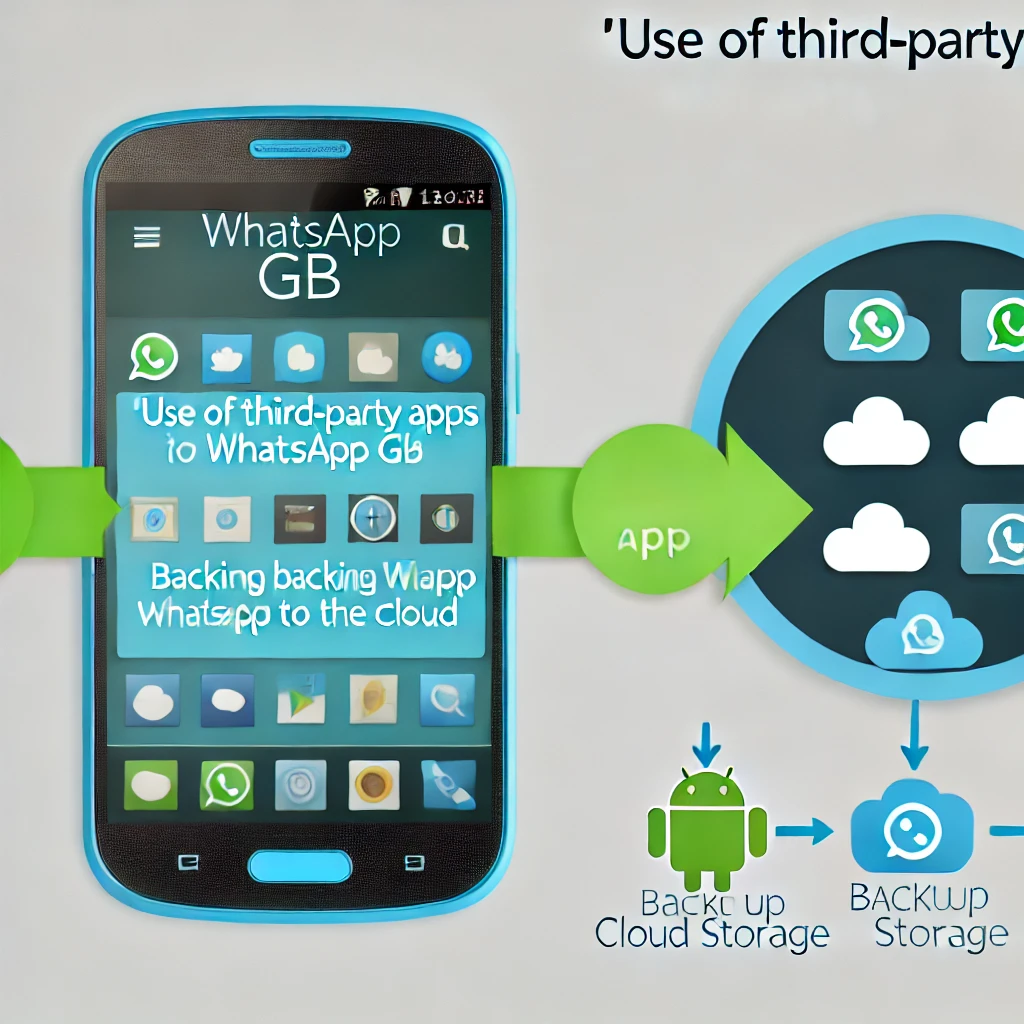 Imagem mostrando um smartphone utilizando um aplicativo de terceiros para fazer backup do WhatsApp GB na nuvem.