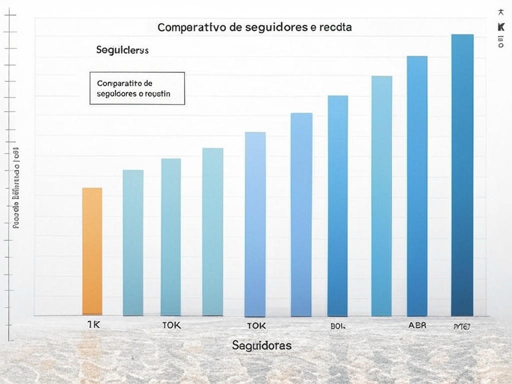 Gráfico de barras comparando perfis de 1K, 10K e 100K seguidores com receita estimada para ganhar dinheiro com TikTok