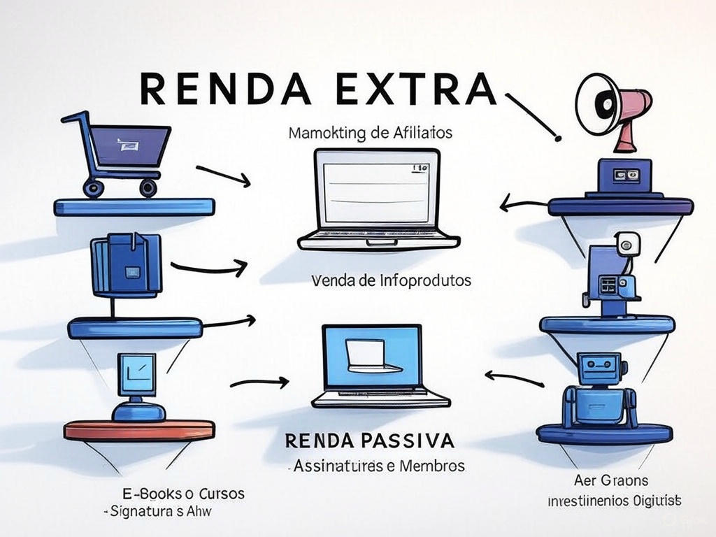 Infográfico roadmap mostrando trilhas de Renda Extra e Renda Passiva para ensinar como ganhar dinheiro na internet com TikTok