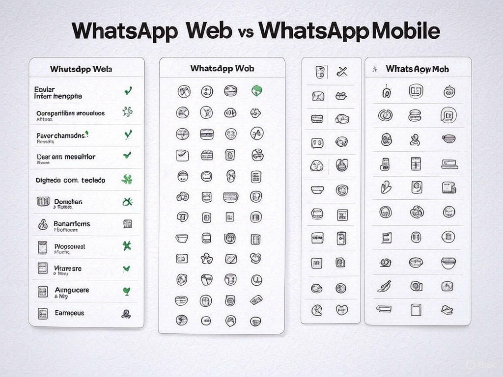 Tabela comparativa entre WhatsApp Web e WhatsApp Mobile mostrando suas principais diferenças de funcionalidades