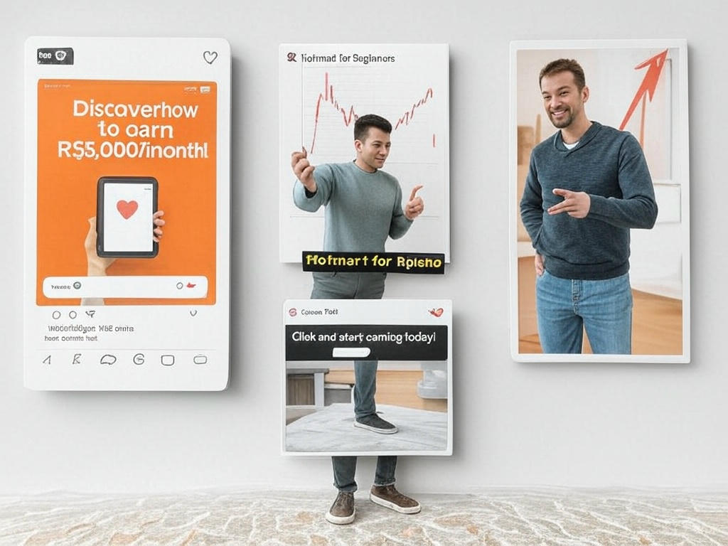 Colagem de exemplos de conteúdo para vender produtos como afiliado Hotmart