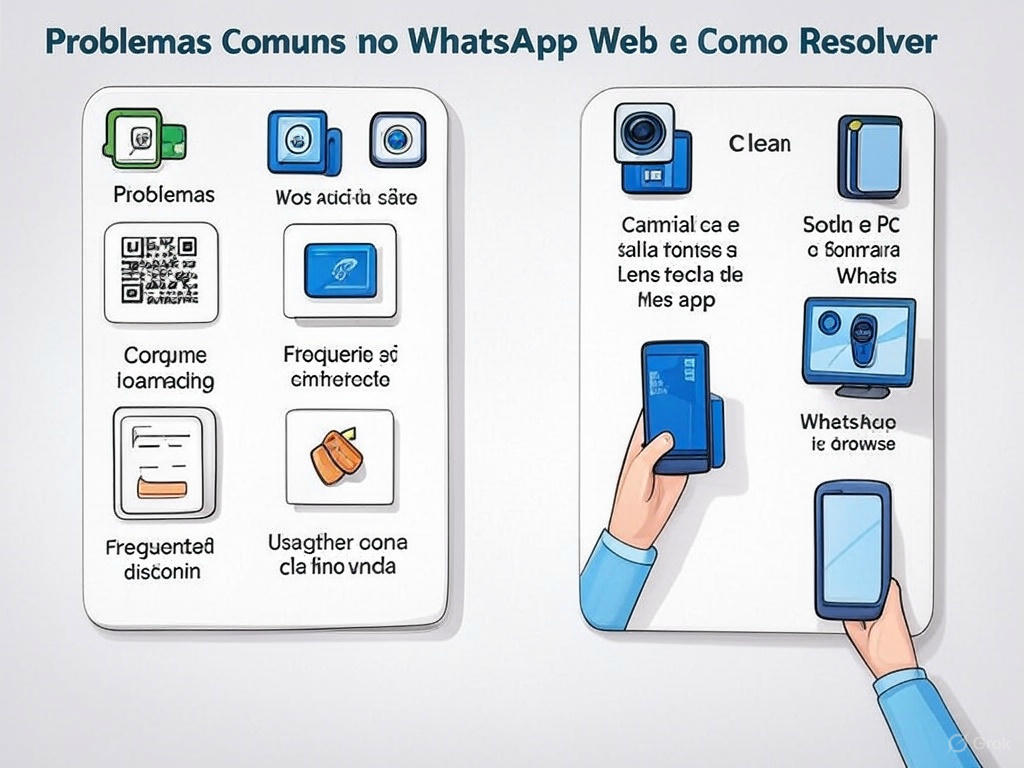 Lista de problemas comuns no WhatsApp Web com soluções correspondentes: QR code, conexão, envio de arquivos e sincronização