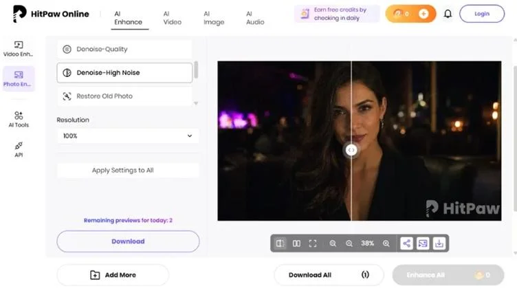 Compara&ccedil;&atilde;o do retrato original e aprimorado com visualiza&ccedil;&atilde;o dividida.