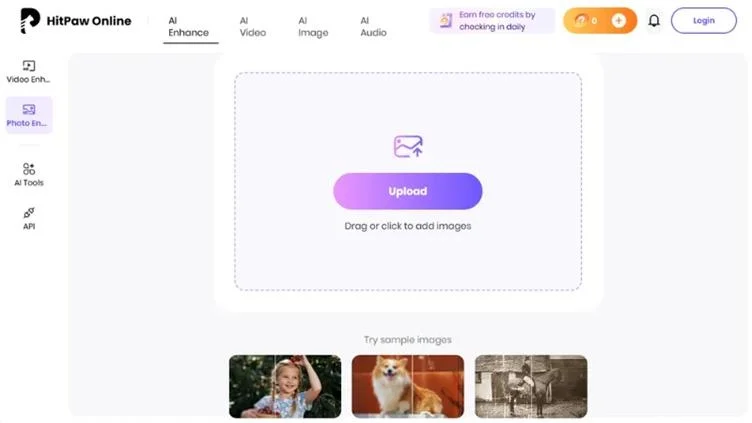Como fazer o upload de um retrato escuro para o aprimorador de fotos online Hitpaw.