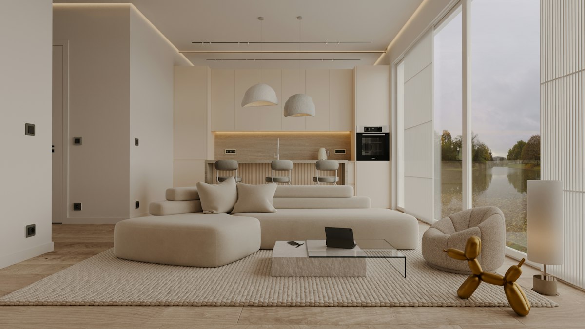 Sala de estar moderna em apartamento amplo